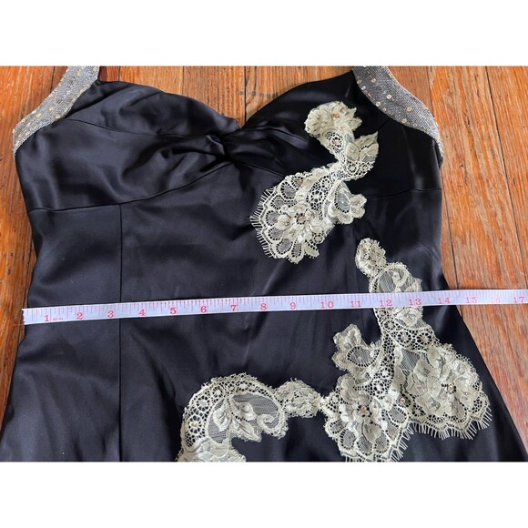 Papell Boutique Evening Size 8 Black 90s Sequin Lace Halter Embroidered Dress - Picture 5 of 10